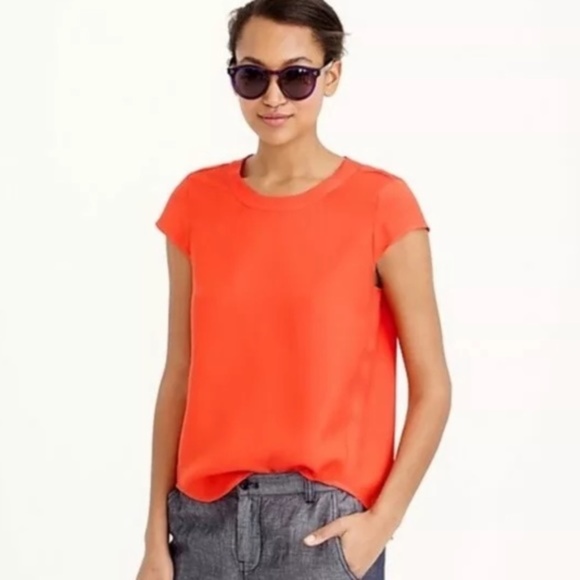 J. Crew Tops - J. Crew Drapey Oxford Crepe Cap-Sleeve Orange Top Shirt Sz 8